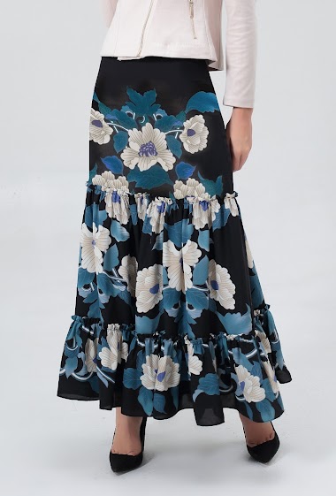 Grossiste Smart and Joy - Longue jupe imprimé floral et à larges volants