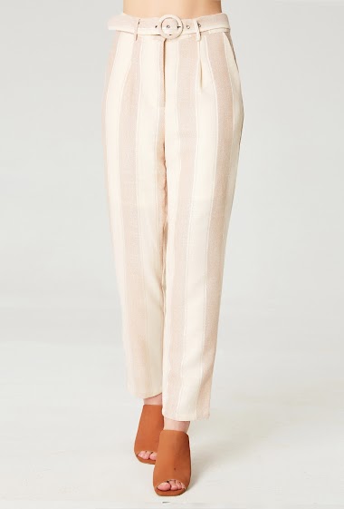 Wholesaler Smart and Joy - Belted tapered trousers with darts and striped pattern