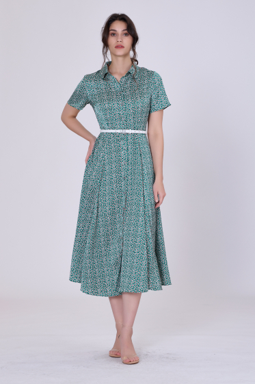 Wholesaler Smart and Joy - Checked dress with belt and puffed sleeves