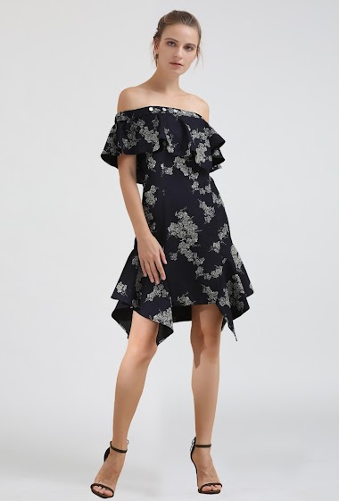 Wholesaler Smart and Joy - Ruffle Bardot Denim Dress