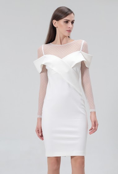 Wholesaler Smart and Joy - Fitted dress with Bardot neckline in jersey and tulle
