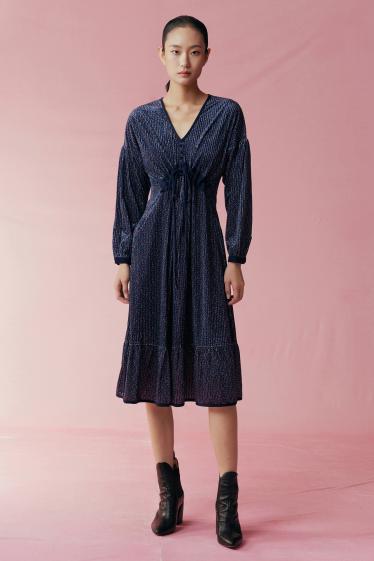 Wholesaler Smart and Joy - Loose midi dress in trapeze-shaped velvet with liberty print