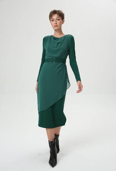 Wholesaler Smart and Joy - Asymmetrical fitted dress in chiffon and jersey