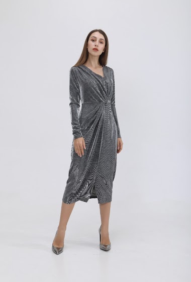 Großhändler Smart and Joy - Asymmetrical moire cocktail dress with ruched cut