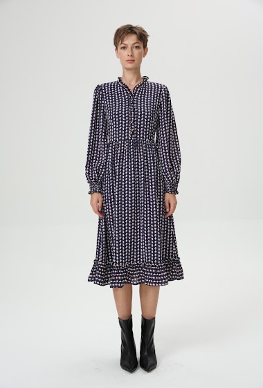 Wholesaler Smart and Joy - Retro Geometric Print Ruffled Smock Dress