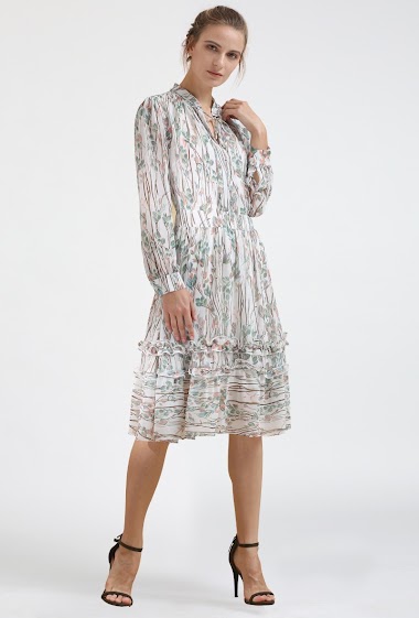 Wholesaler Smart and Joy - Leaf print midi flared blouse dress
