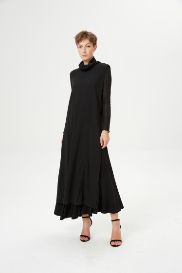 Wholesaler Smart and Joy - Layered Panel Knit Cape Dress