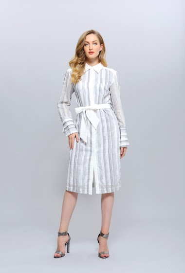 Wholesaler Smart and Joy - Shirt-dress with fine bi-material stripes