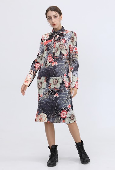 Großhändler Smart and Joy - Floral Macro Print Shirt Dress