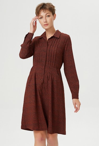 Wholesaler Smart and Joy - Shirt dress with 'religious pleats' at the bust and liberty micro print