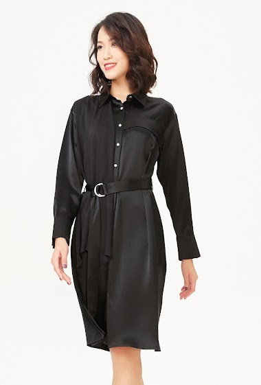 Wholesaler Smart and Joy - One-shoulder satin and chiffon-panel shirt dress