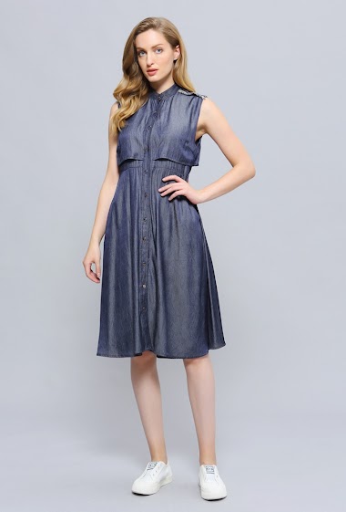 Wholesaler Smart and Joy - Flared shirt dress with flap and open back