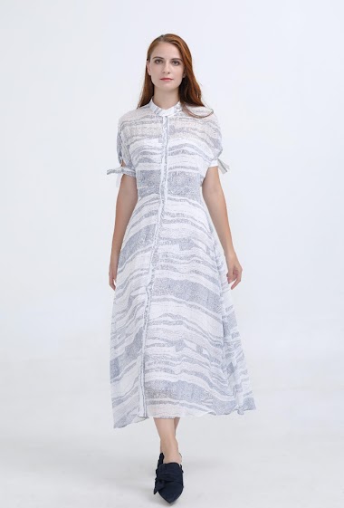 Wholesaler Smart and Joy - Linear Print Chiffon Midi Shirt Dress
