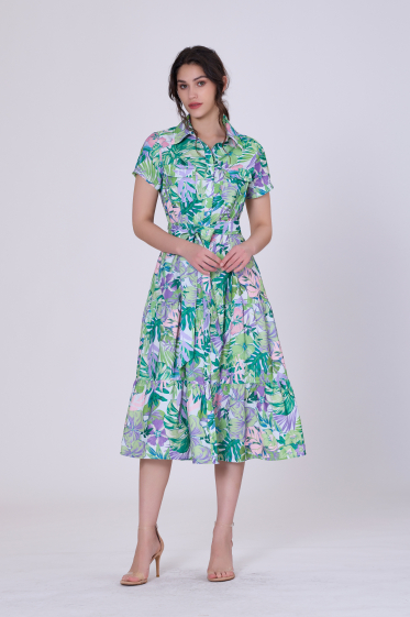Wholesaler Smart and Joy - Tropical print midi shirt dress