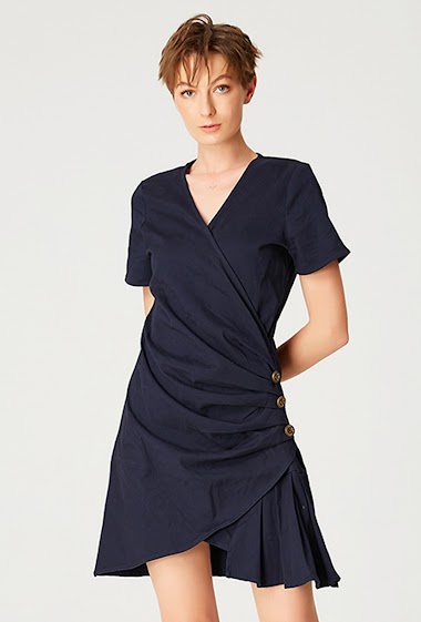 Wholesaler Smart and Joy - Short asymmetric draped cotton dress