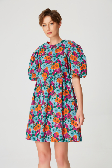 Großhändler Smart and Joy - DATE kurzes Kleid aus Baumwolle mit Blumenprint