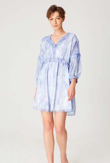 Wholesaler Smart and Joy - Abstract Print A-Line Chiffon Mini Dress