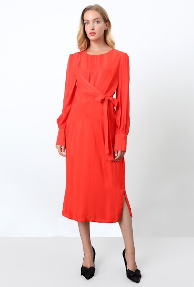 Wholesaler Smart and Joy - Draped dress with long sleeves and side tie
