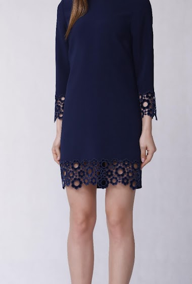 Wholesaler Smart and Joy - Straight dress decorated with velvet lace