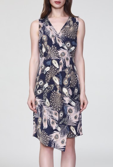 Wholesaler Smart and Joy - Feather Print Wrap Midi Dress