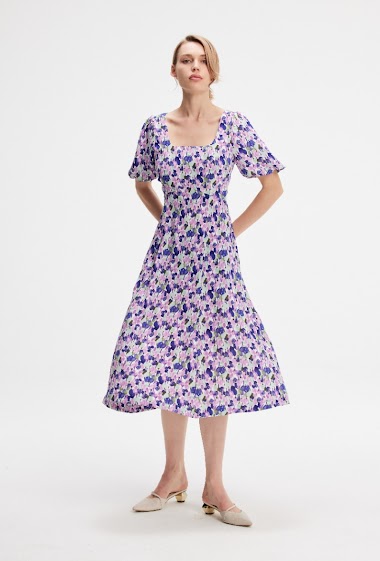 Wholesaler Smart and Joy - Square cleavage  flower print dress