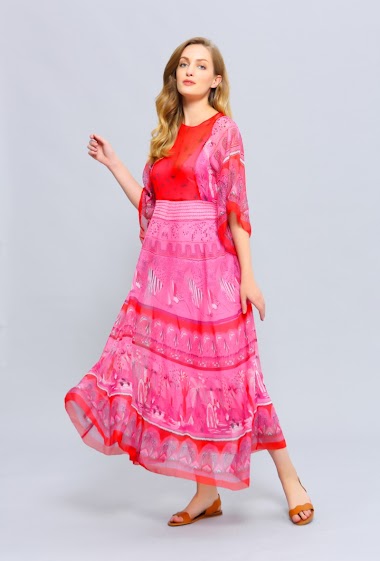Wholesaler Smart and Joy - Long bohemian dress in printed muslin