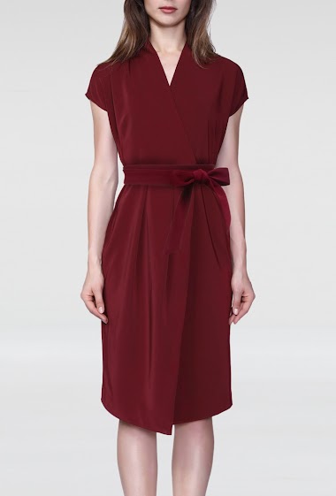 Mayorista Smart and Joy - Mid-length dress with wrap effect and added belt
