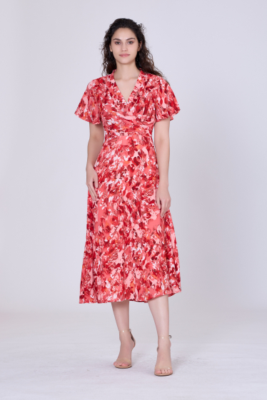 Großhändler Smart and Joy - Mittellanges Kleid mit Blumendruck