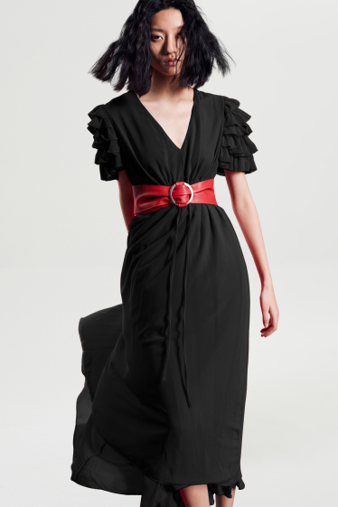 Wholesaler Smart and Joy - V-neck midi dress with frilly sleeves