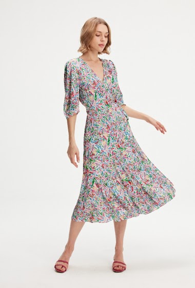 Wholesaler Smart and Joy - Liberty print V neckline midi dress