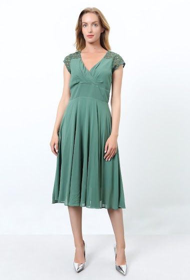 Großhändler Smart and Joy - Skater dress with lace insert on the shoulders