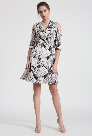 Wholesaler Smart and Joy - Geometric Print Wrap Skater Dress