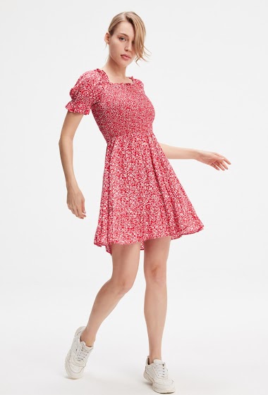 Wholesaler Smart and Joy - Short dress with smocks on top and liberty print