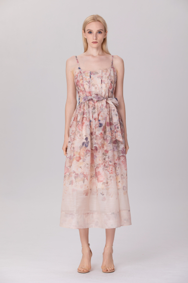Wholesaler Smart and Joy - Sleeveless Tulle Dress with Country Floral Print