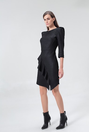 Wholesaler Smart and Joy - Fitted structure dress with front ruffle in stretch suede