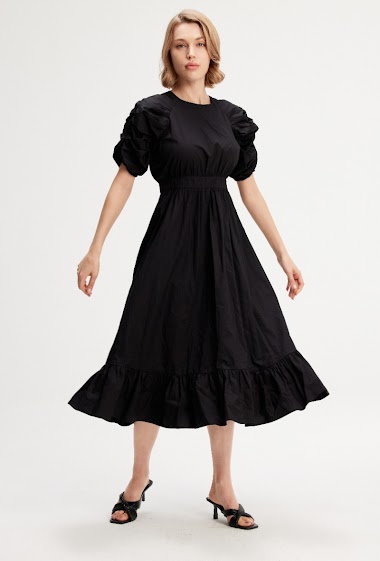 Großhändler Smart and Joy - A-line dress with puff sleeves in cotton