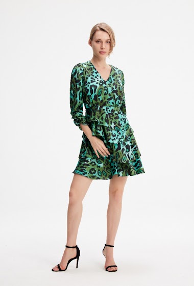 Wholesaler Smart and Joy - Short dress, V cleavage with leopard print