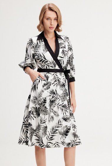Großhändler Smart and Joy - Bi-matérial dress with tropical print