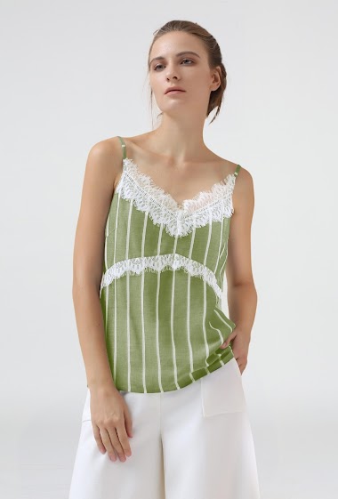 Wholesaler Smart and Joy - Striped camisole top with lace neckline