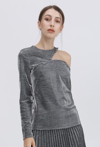 Großhändler Smart and Joy - Asymmetrical moire top with one bare shoulder