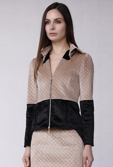 Großhändler Smart and Joy - Textured velvet and faux horsehair bi-material zipped jacket