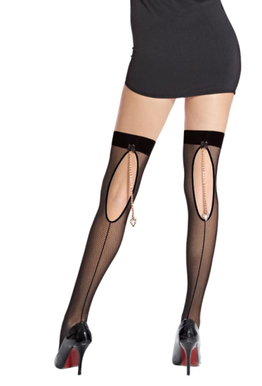 Wholesaler Snow Rose - Fancy Fishnet Stockings Open at the back with seam and chain