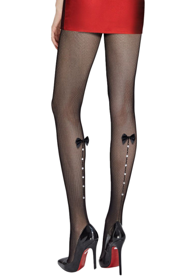 Wholesaler Snow Rose - Half-stitched fishnet tights with rhinestones and bow tie