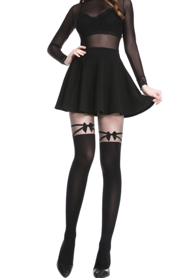 Wholesaler Snow Rose - Voile tights with high sock effect and bow tie pattern