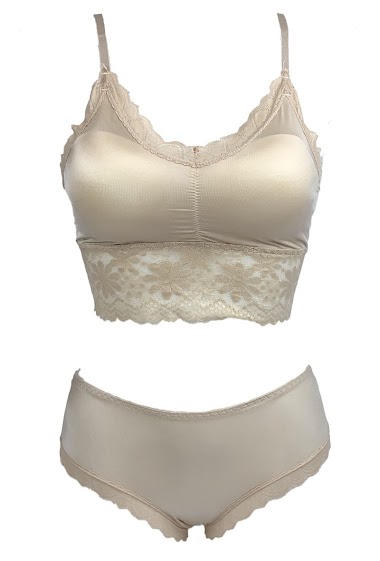 Mayorista Snow Rose - Lace and Stain Bralette + Classic Cut Panty set