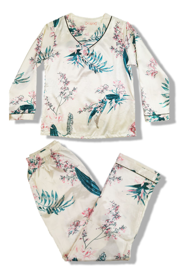 Wholesaler Snow Rose - Floral Satin Pajamas Set