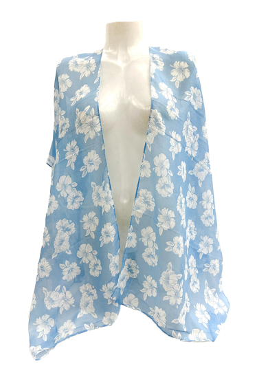 Wholesaler Snow Rose - Sky blue open beach poncho with flower pattern