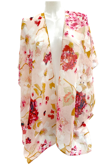 Wholesaler Snow Rose - Pink Open Beach Poncho with Floral Pattern