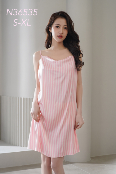 Wholesaler Snow Rose - Pink Stripes Satin Nightie Pajamas