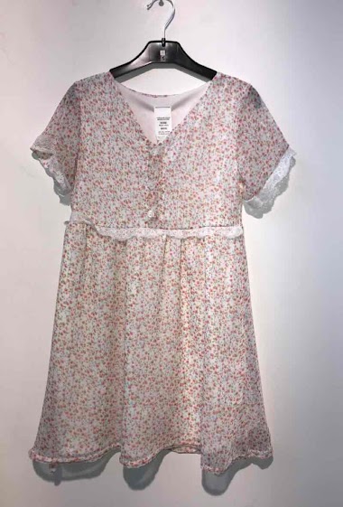 Flower dress short sleeves with lace detail LPC GIRL Made In France